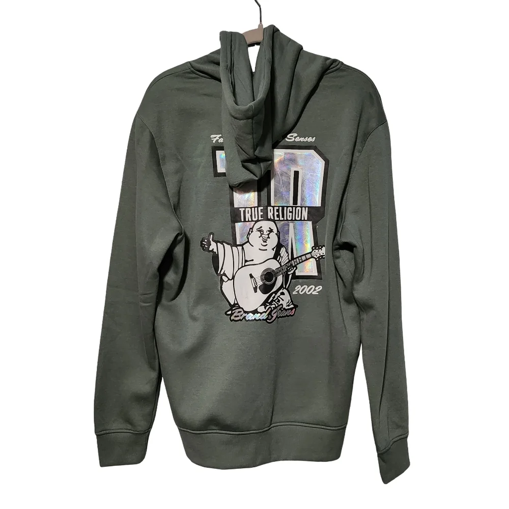 TRUE RELIGION NWT Zip Hoodie Mens Large Green Hip Hop Streetwear Y2K Urban